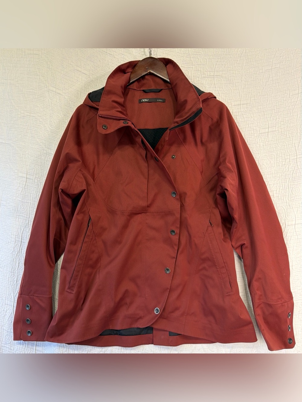 NAU Urbane Womens L Rain Coat Utility Jacket Removable Hood Full Zip Sporty Fall